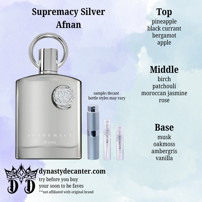 Supremacy Silver - Afnan  - SAMPLE / DECANT (See pictures for sizes)