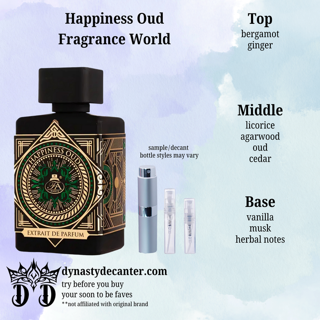 Happiness Oud - Fragrance World  - SAMPLE / DECANT (See pictures for sizes)