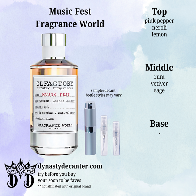 Music Fest - Fragrance World  - SAMPLE / DECANT (See pictures for sizes)