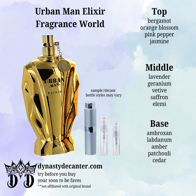 Urban Man Elixir - Fragrance World  - SAMPLE / DECANT (See pictures for sizes)