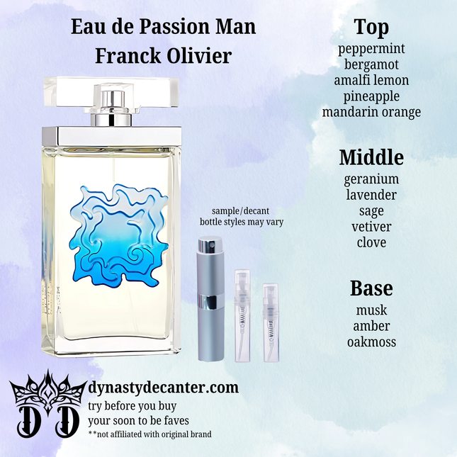 Eau de Passion Man - Franck Olivier  - SAMPLE / DECANT (See pictures for sizes)