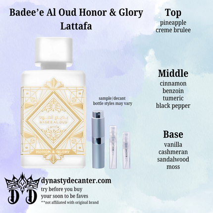 Badee Al Oud Honor And Glory - Lattafa  - SAMPLE / DECANT (See pictures for sizes)