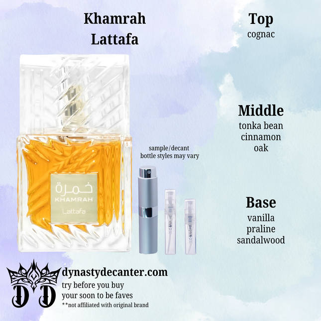 Khamrah - Lattafa  - SAMPLE / DECANT (See pictures for sizes)