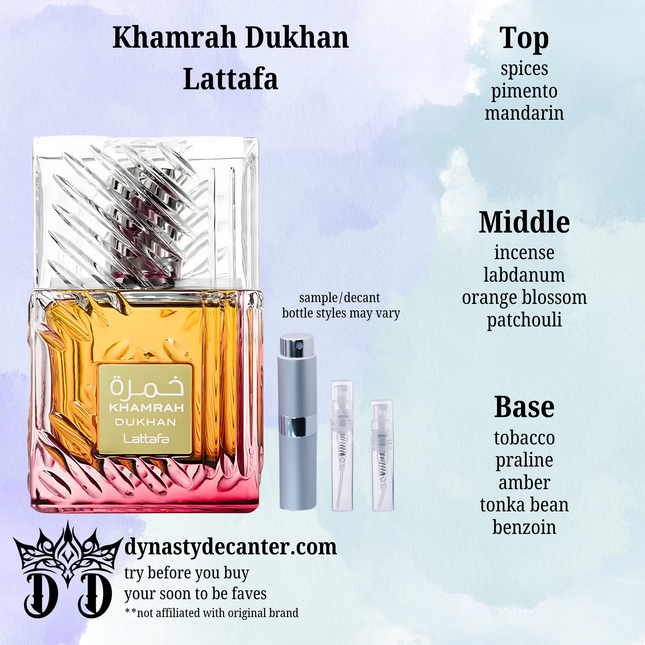 Khamrah Dukhan - Lattafa  - SAMPLE / DECANT (See pictures for sizes)