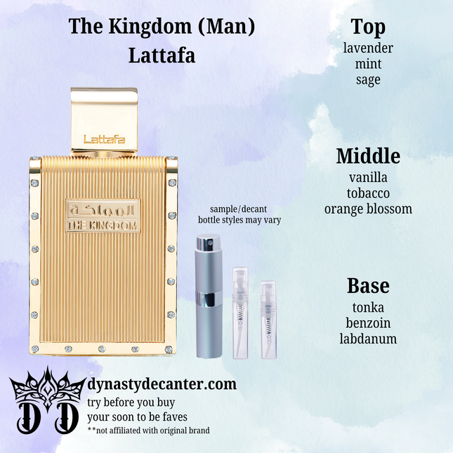 The Kingdom Man - Lattafa  - SAMPLE / DECANT (See pictures for sizes)