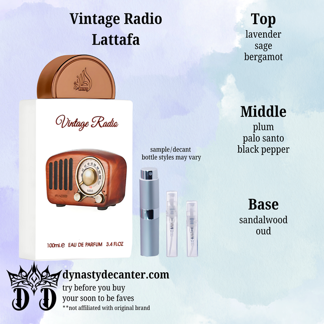 Vintage Radio - Lattafa  - SAMPLE / DECANT (See pictures for sizes)