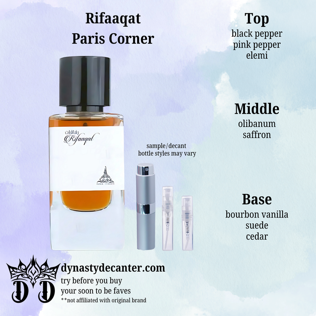 Rifaaqat - Paris Corner  - SAMPLE / DECANT (See pictures for sizes)