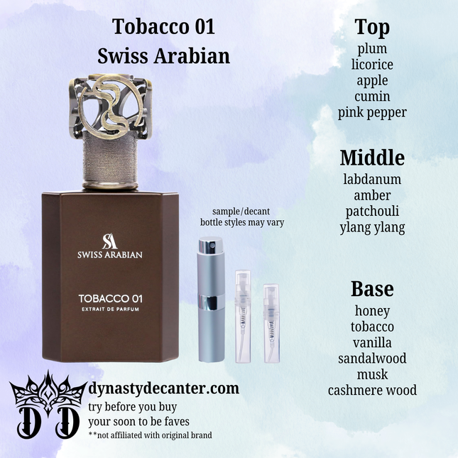 Tobacco 01 - Swiss Arabian  - SAMPLE / DECANT (See pictures for sizes)