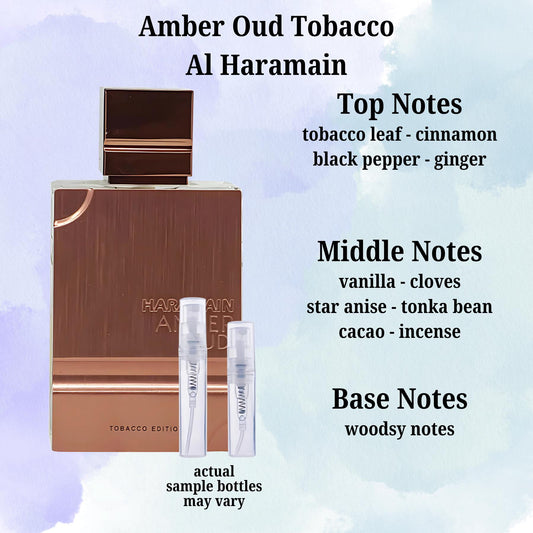 Al Haramain Amber Oud Tobacco Fragrance Sample 2ml ~ 5ml